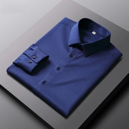 VaultHaus men's casual long sleeve non Ironing and wrinkle resistant business shirt in navy blue
