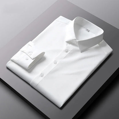 VaultHaus men's casual long sleeve non Ironing and wrinkle resistant business shirt in crisp white color