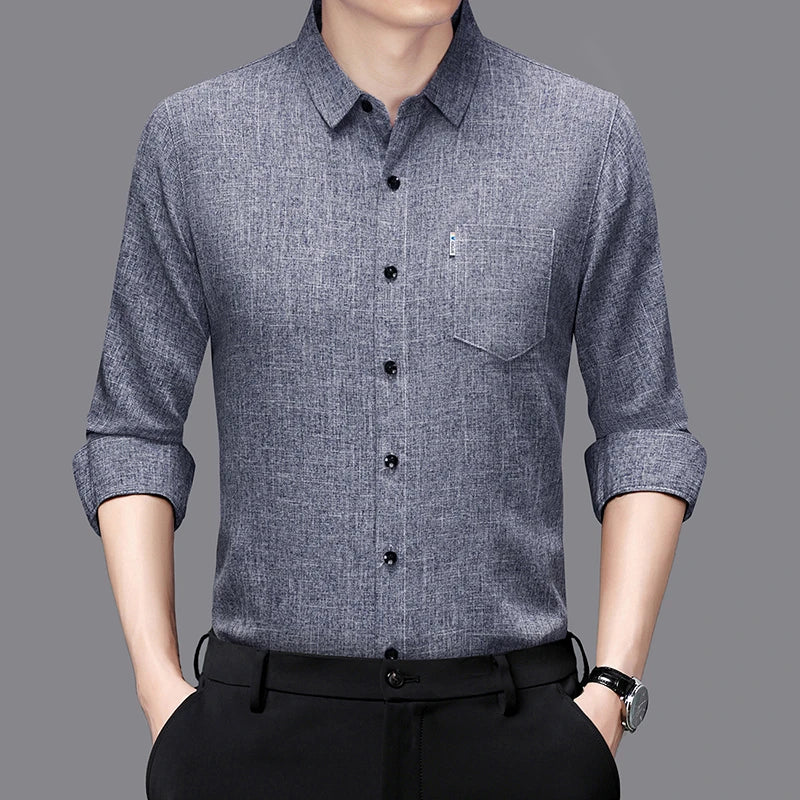 Men's Casual Long Sleeved Wrinkle Resistance No Ironing Printed Shirt by VaultHaus in a stylish design