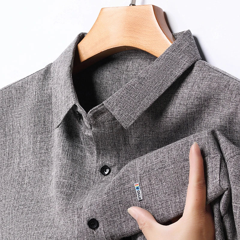 VaultHaus Men's Casual Long Sleeved Wrinkle Resistance No Ironing Printed Shirt in Gray with Button Closure
