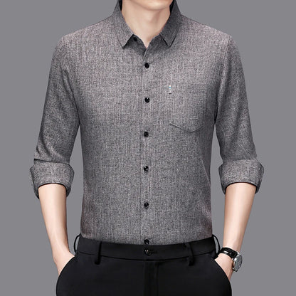 New Men's Business Casual Long Sleeved Printed Shirt with Wrinkle Resistance No Ironing Comfortable All Season Versatile Top - VaultHaus