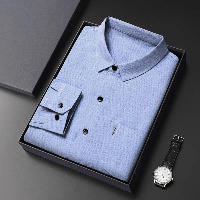 VaultHaus Men's Casual Long Sleeved Wrinkle Resistance No Ironing Printed Shirt in a stylish gift box