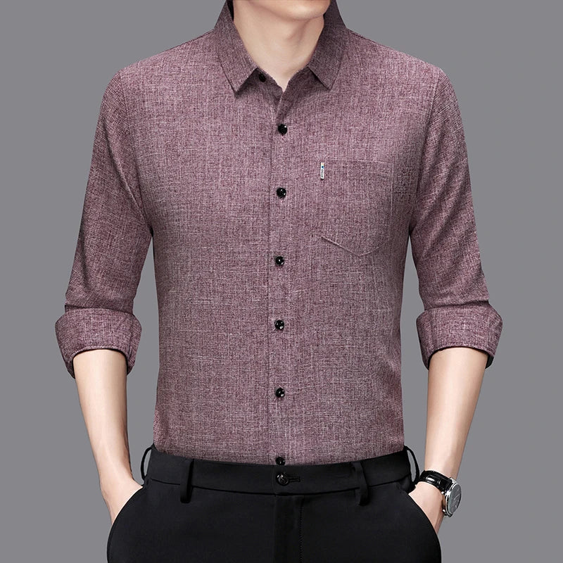 VaultHaus Men's Casual Long Sleeved Wrinkle Resistance No Ironing Printed Shirt in stylish maroon color
