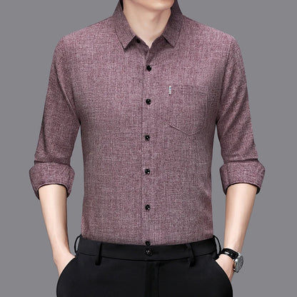 VaultHaus Men's Casual Long Sleeved Wrinkle Resistance No Ironing Printed Shirt in stylish maroon color