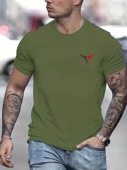 Men's cotton bull print t-shirt in olive green featuring a stylish logo for casual wear