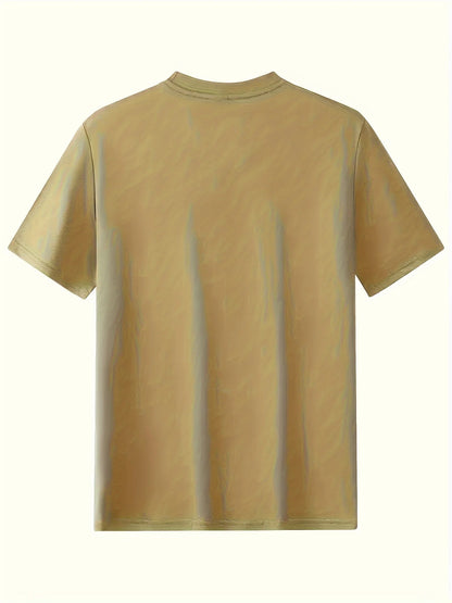 Back view of men's cotton compass t-shirt in soft yellow for casual summer wear
