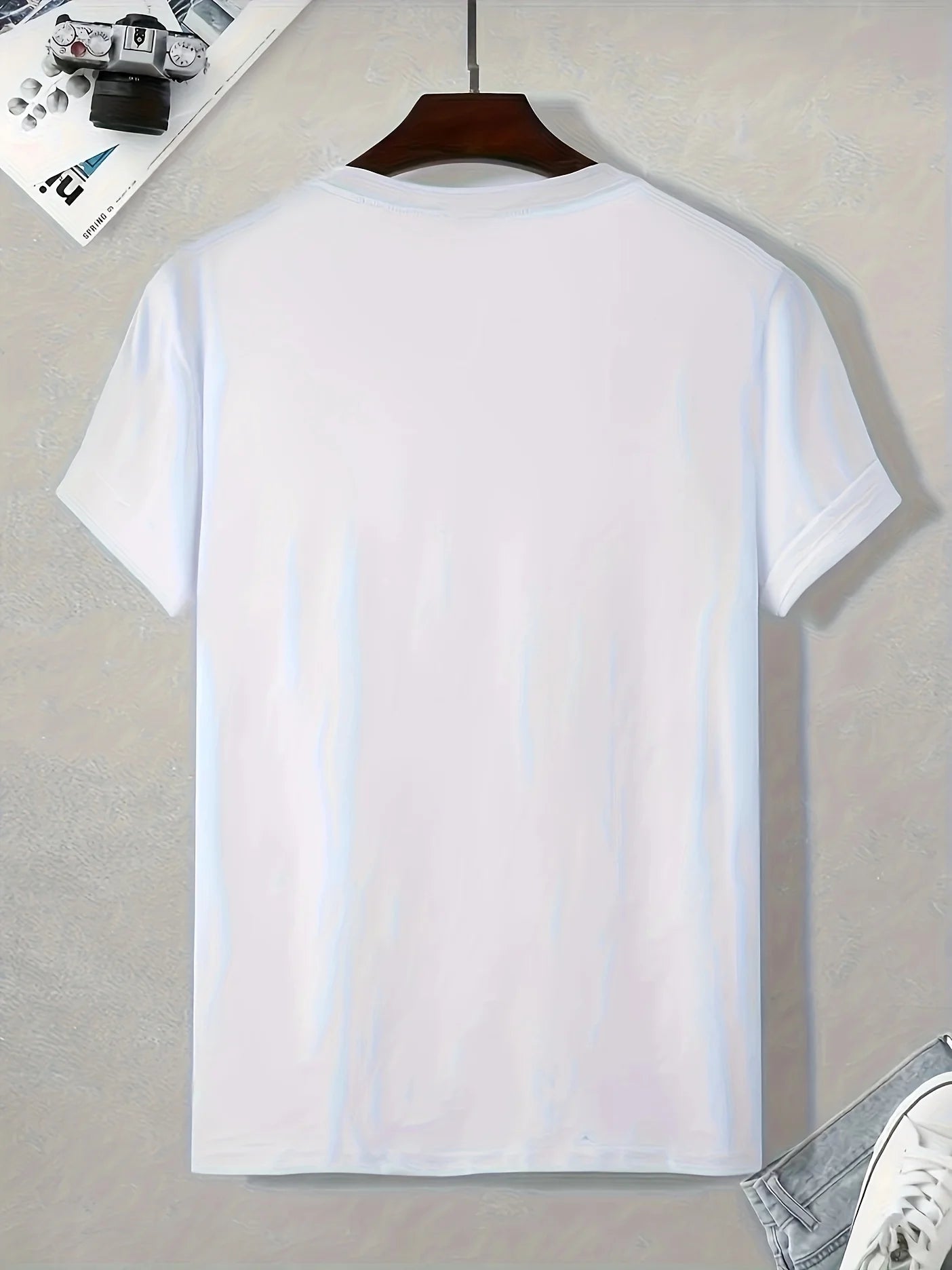 Back view of VaultHaus men's cotton compass t-shirt in white fabric for comfortable casual wear
