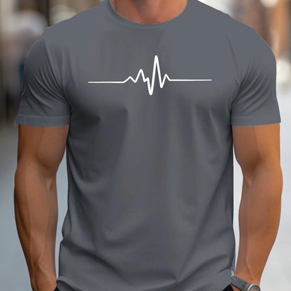 VaultHaus men's cotton graphic t-shirt in gray with heartbeat line design for casual wear