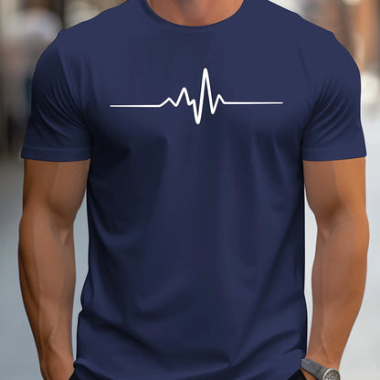Navy men's cotton graphic t-shirt featuring a heartbeat line design for casual wear