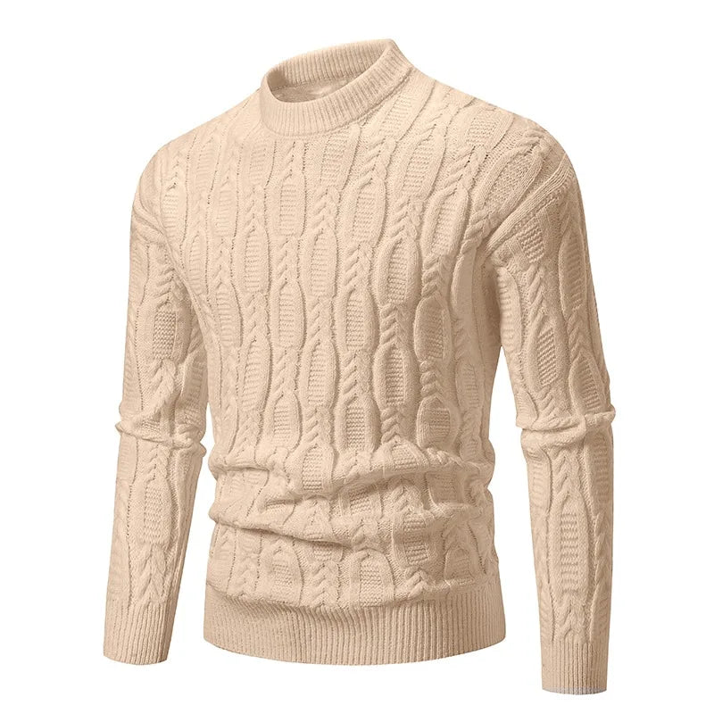 VaultHaus men's crew neck sweater in beige with a classic cable knit design for stylish warmth