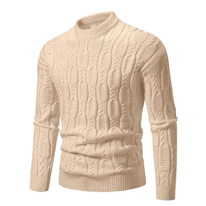 VaultHaus men's crew neck sweater in beige with a classic cable knit design for stylish warmth