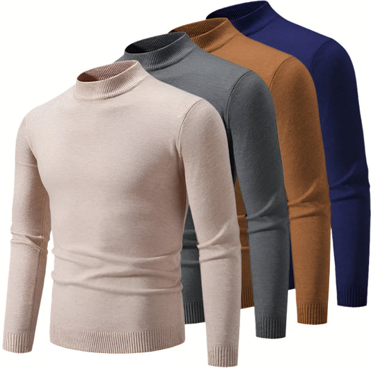 VaultHaus men's half neck sweater available in beige, green, brown, and navy for stylish comfort