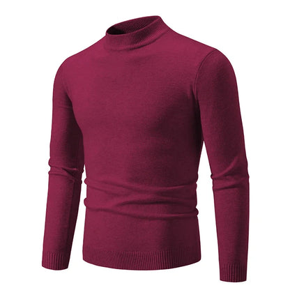 Men's half neck sweater in rich burgundy color, perfect for casual and smart-casual styling