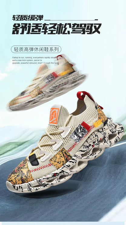 VaultHaus men's luxury sneakers with colorful graphic design and cushioned sole for comfort