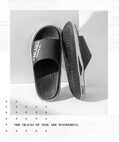 VaultHaus men's outdoor sports slides in black with cushioned sole and slip-resistant tread