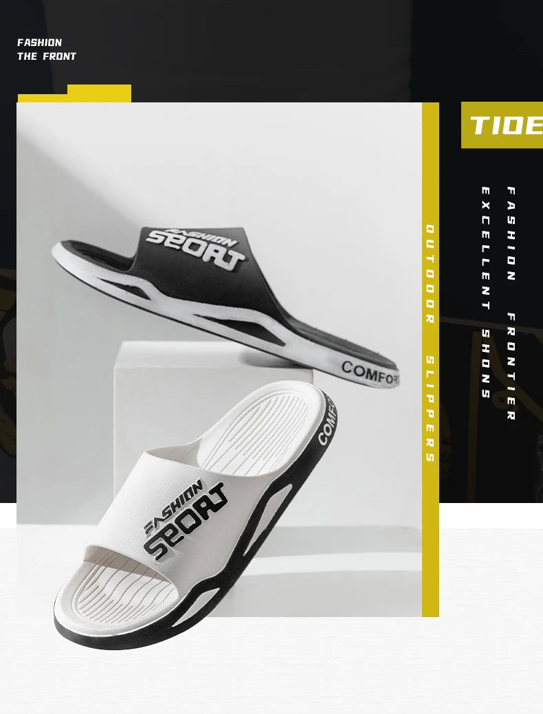 VaultHaus men's outdoor sports slides in black and white with comfortable soles for casual wear