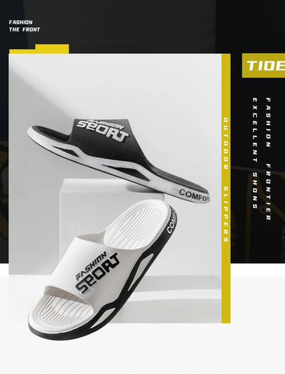 VaultHaus men's outdoor sports slides in black and white with comfortable soles for casual wear