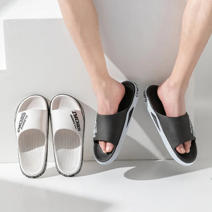 VaultHaus men's outdoor sports slides in black and white with comfortable cushioned soles