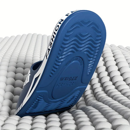 VaultHaus men's outdoor sports slides in blue with textured sole for grip and comfort