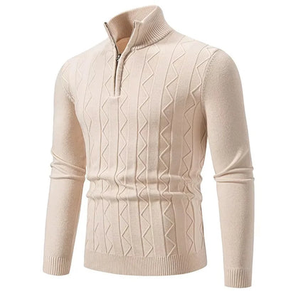 VaultHaus men's quarter zip sweater in beige with textured pattern for a stylish look