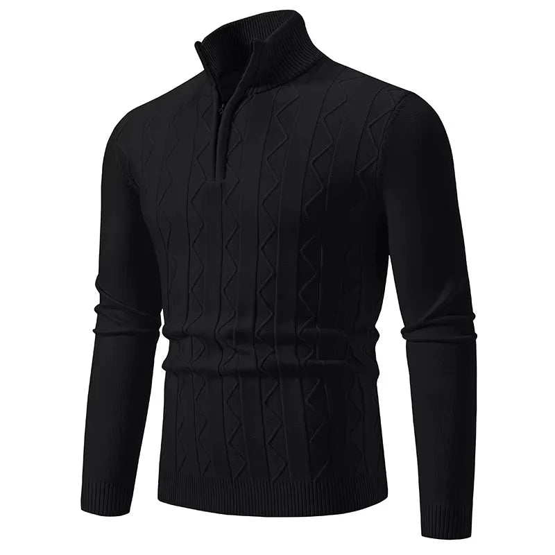 VaultHaus men's quarter zip sweater in black featuring a textured knit design for a stylish look