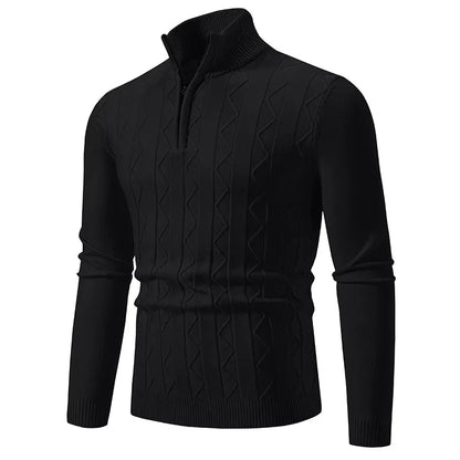 VaultHaus men's quarter zip sweater in black featuring a textured knit design for a stylish look