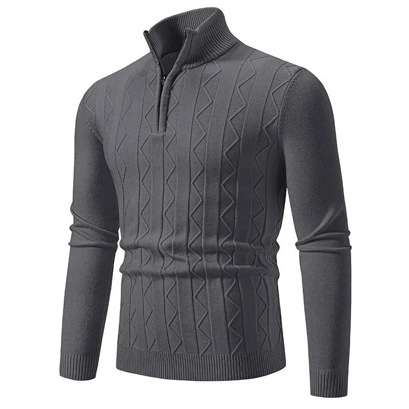 VaultHaus men's quarter zip sweater in grey with a textured diamond pattern for stylish layering