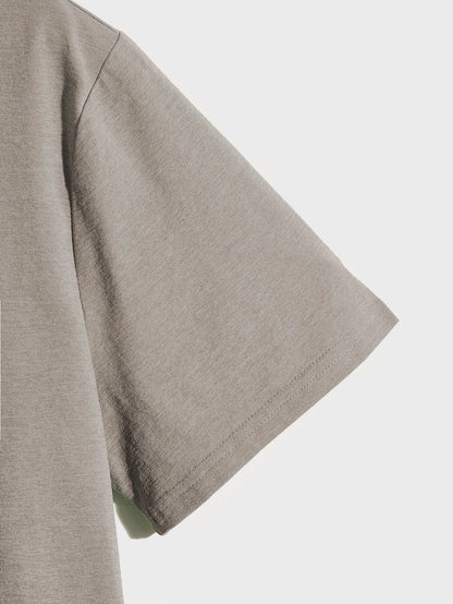 VaultHaus men's short sleeve cotton shirt in light grey with a relaxed fit and soft texture