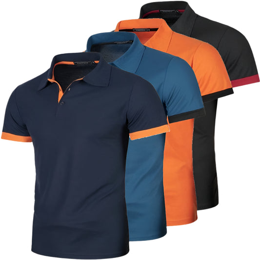 VaultHaus men's streetwear short sleeve polo in four colors: navy, teal, orange, and black