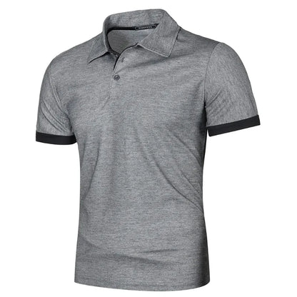 VaultHaus men's streetwear short sleeve polo in gray with contrasting black collar and cuffs
