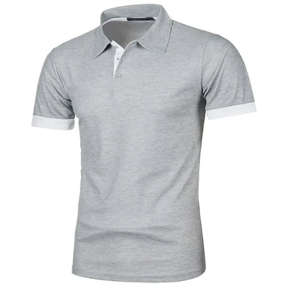 Gray men's streetwear short sleeve polo with a classic collar and white accents