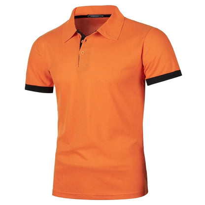 VaultHaus men's streetwear short sleeve polo in vibrant orange with contrasting black accents