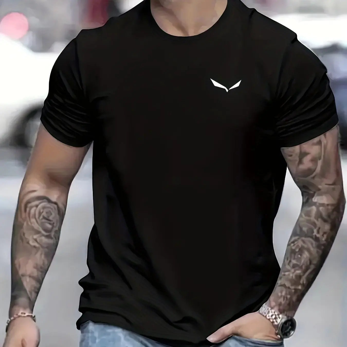 VaultHaus men's summer cotton t-shirt in black with a stylish logo designed for casual comfort
