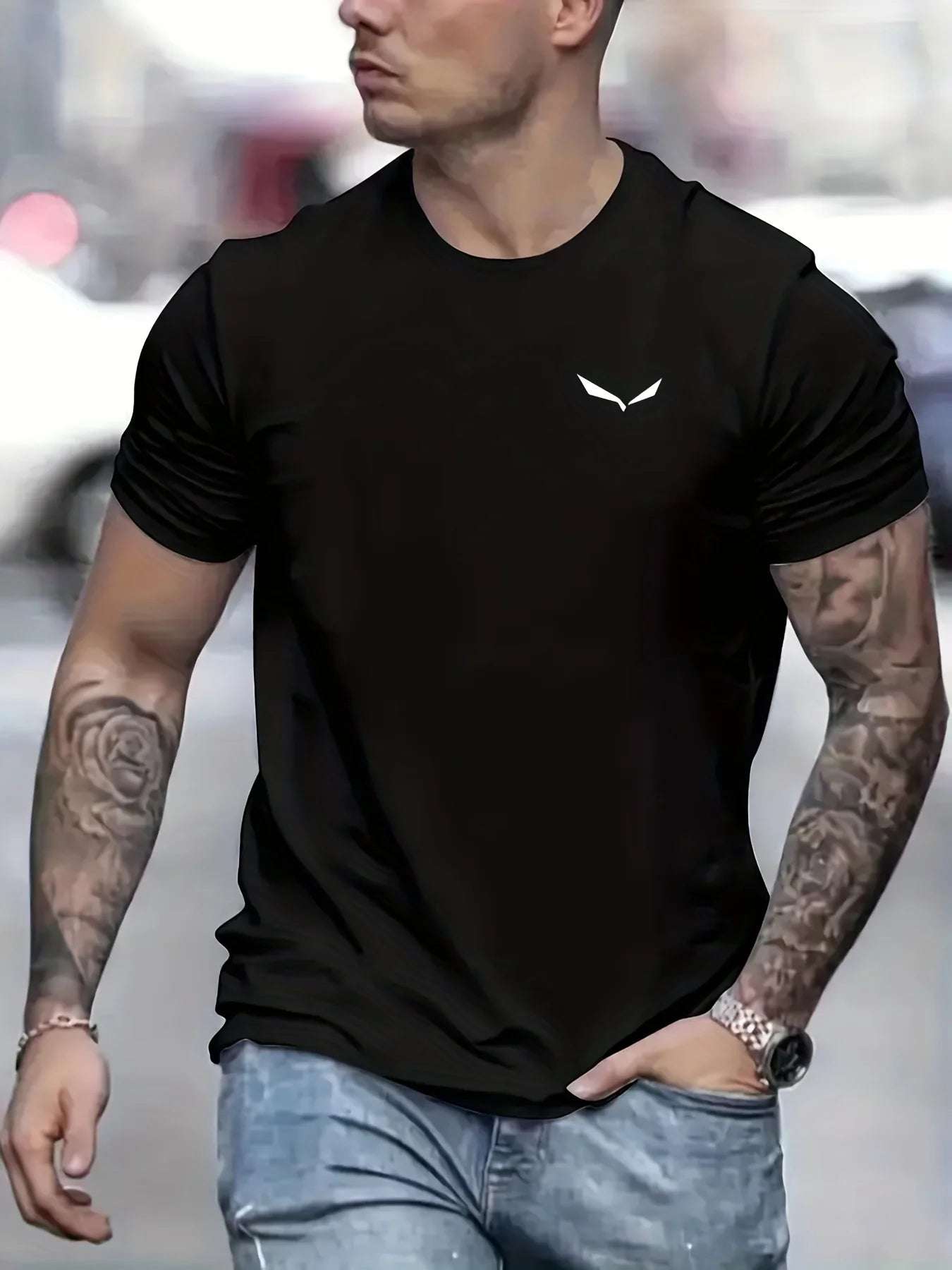 Men's summer cotton t-shirt in black featuring a modern design and comfortable fit