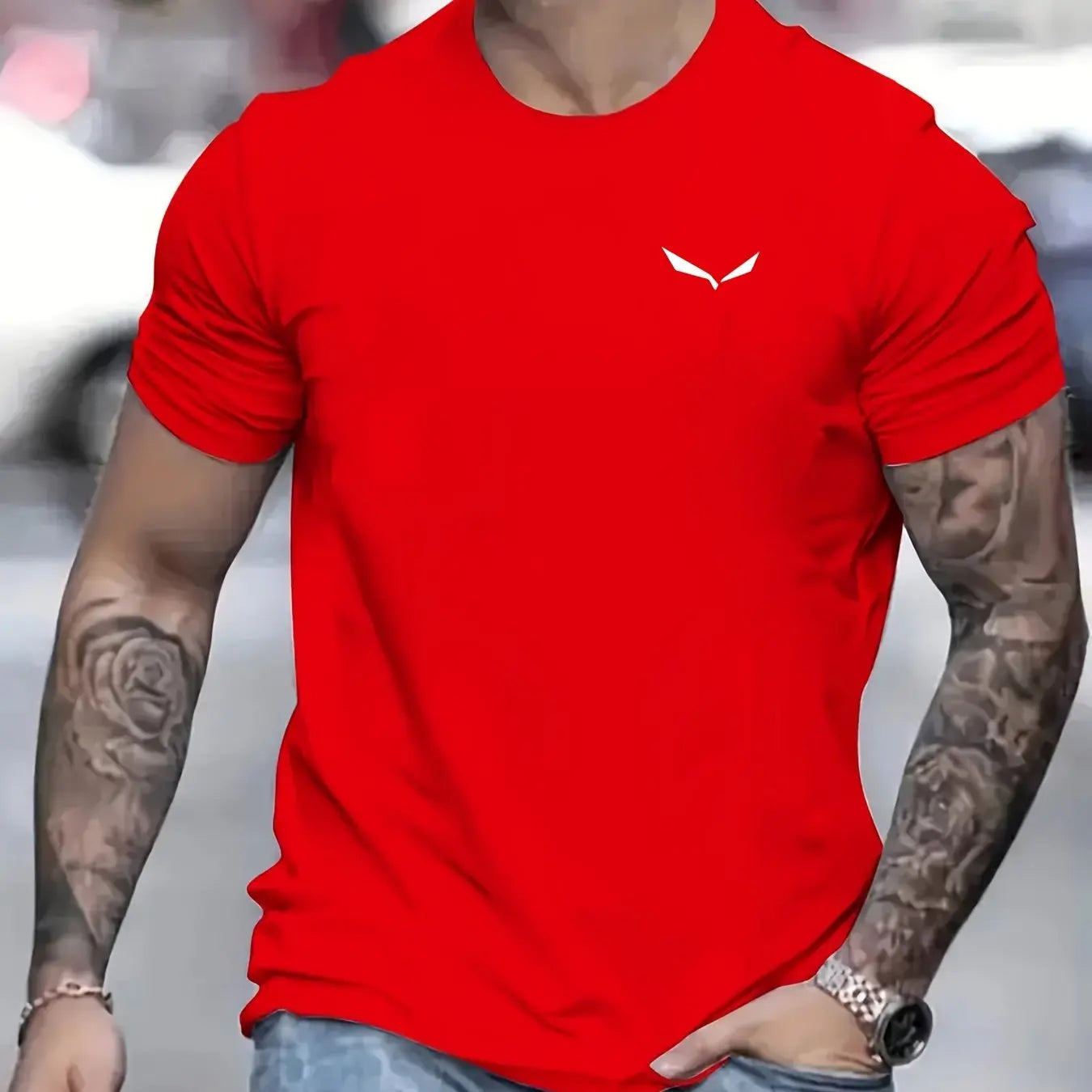 Men's summer cotton t-shirt in vibrant red, perfect for casual outings and warm-weather comfort