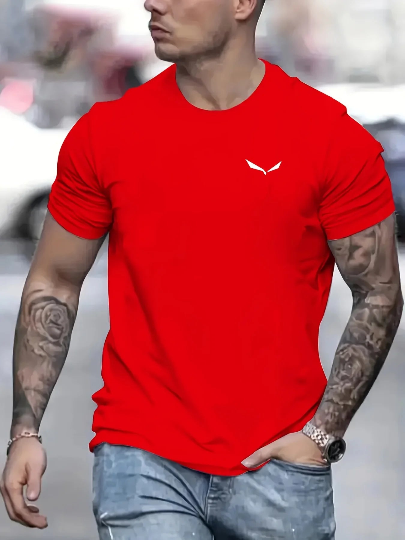 Red VaultHaus men's summer cotton t-shirt for casual and comfortable style