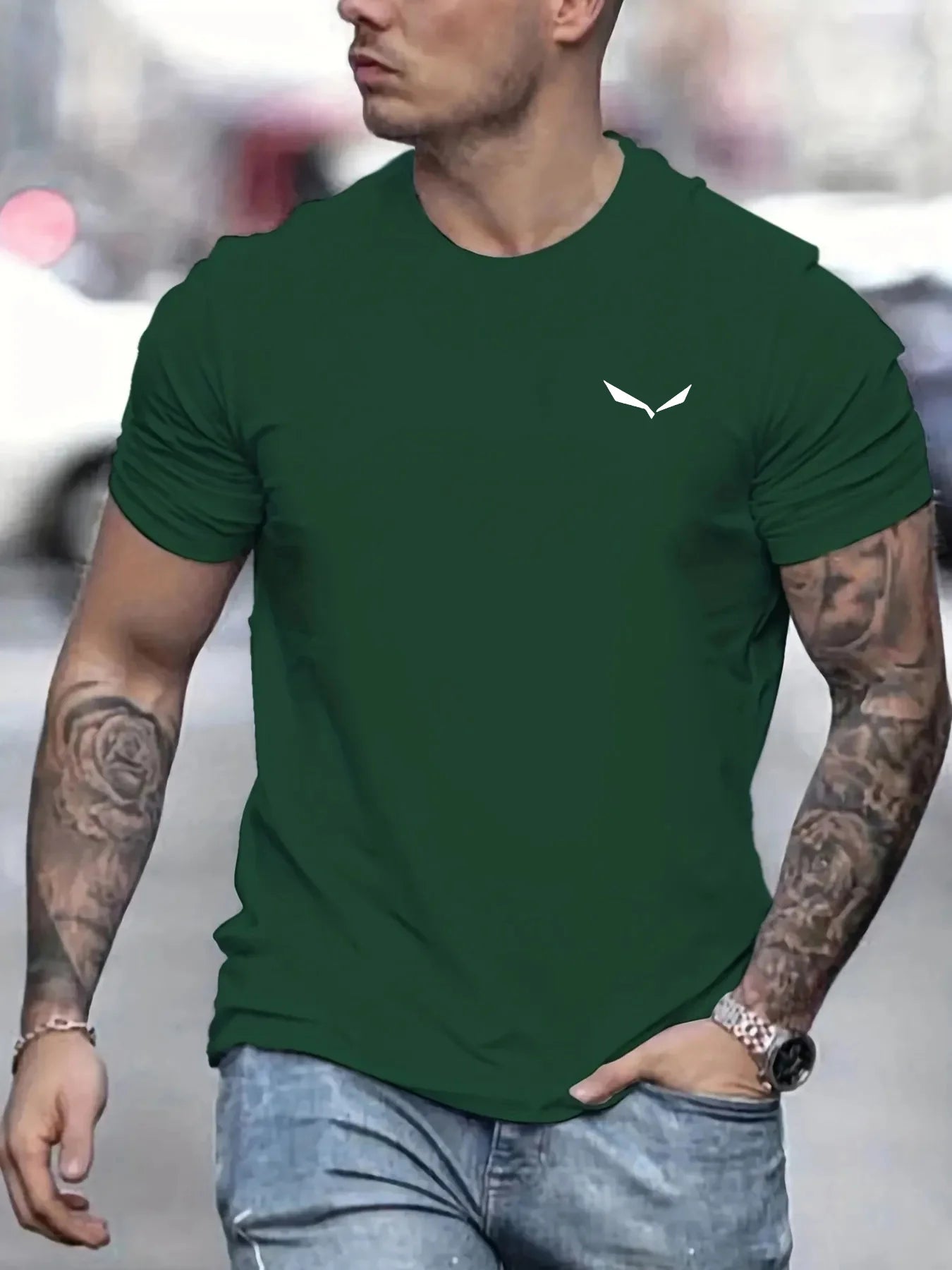 Men's summer cotton t-shirt in green by VaultHaus, ideal for casual outings and comfort