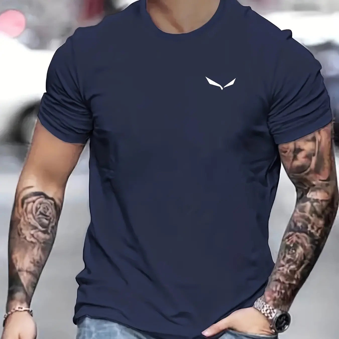 VaultHaus men's summer cotton t-shirt in navy blue, perfect for casual wear and comfort