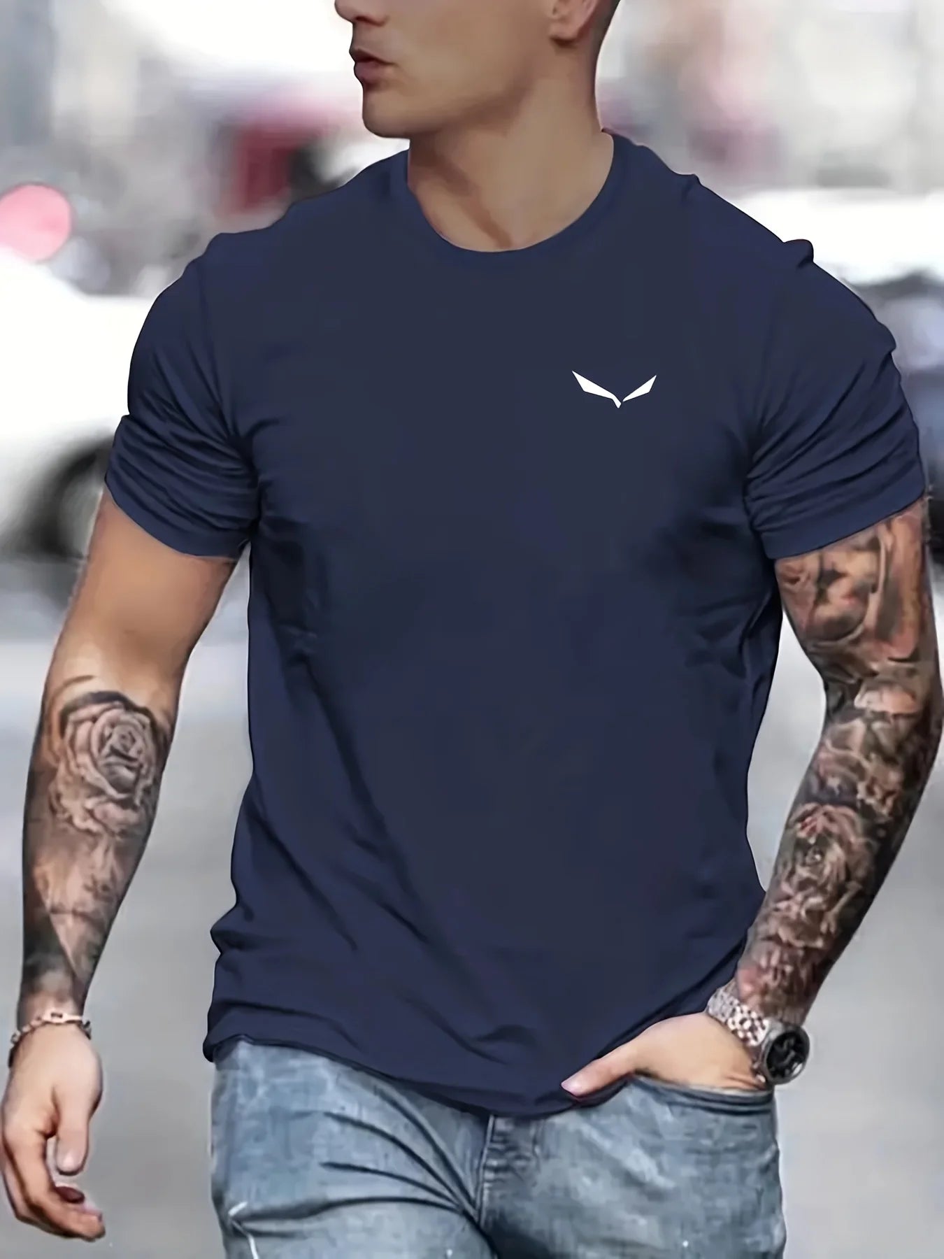 Navy men's summer cotton t-shirt by VaultHaus for stylish casual wear