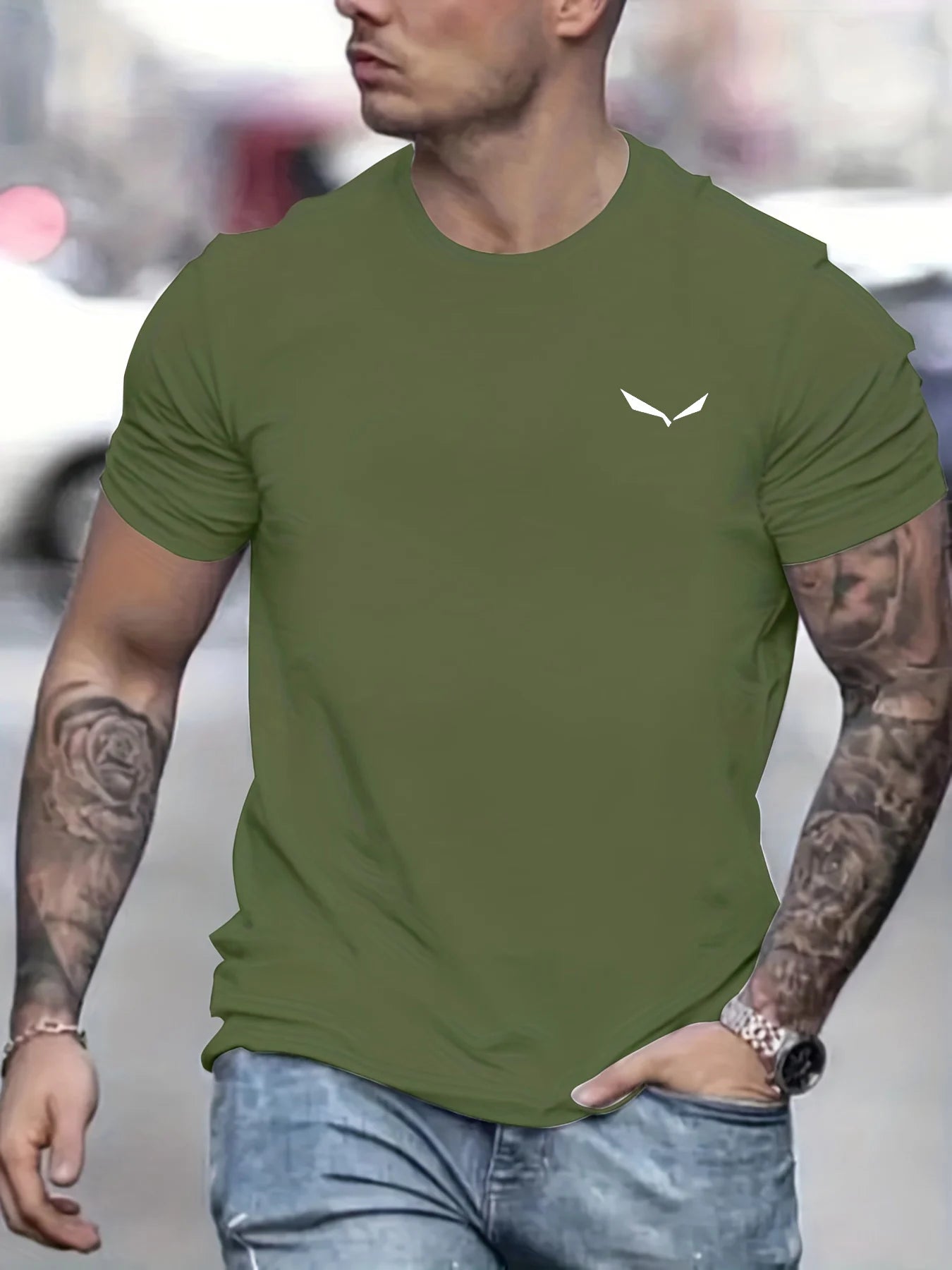 VaultHaus men's summer cotton t-shirt in olive green, perfect for casual outings and warm weather