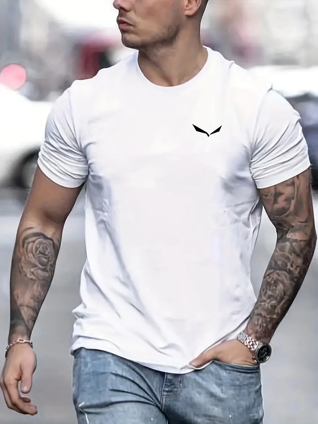 Stylish men's summer cotton t-shirt in white with logo, perfect for warm weather casual wear