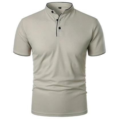 VaultHaus men's summer polo shirts in light beige with a stylish buttoned collar