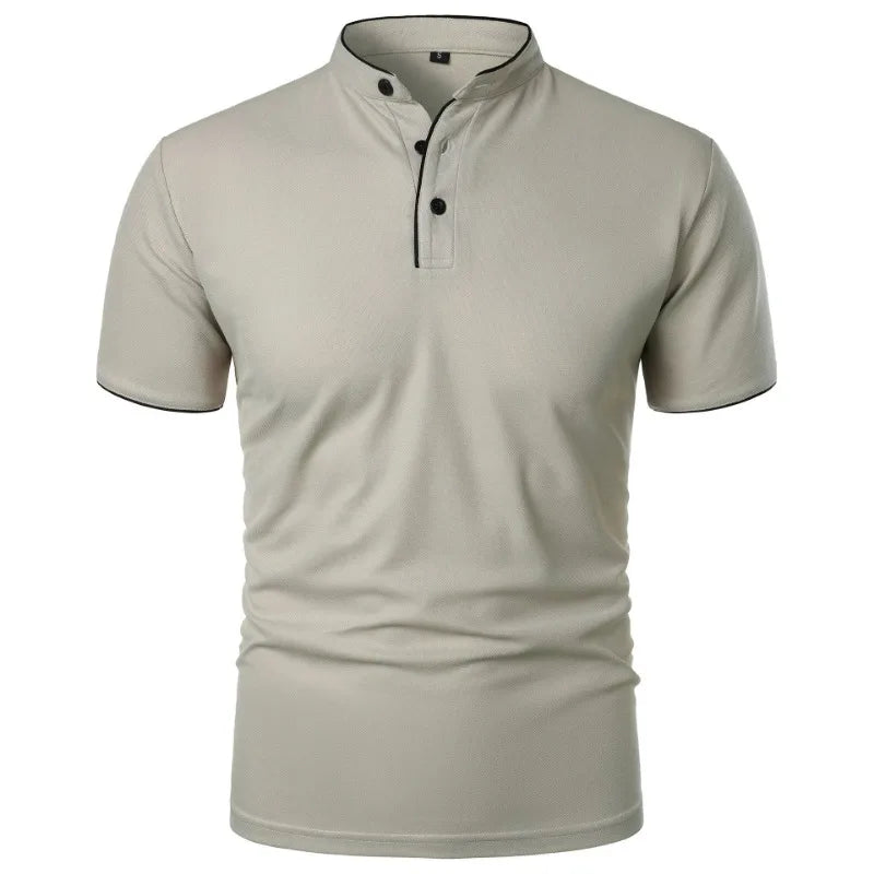 VaultHaus men's summer polo shirts in beige with a comfortable fit and unique button details