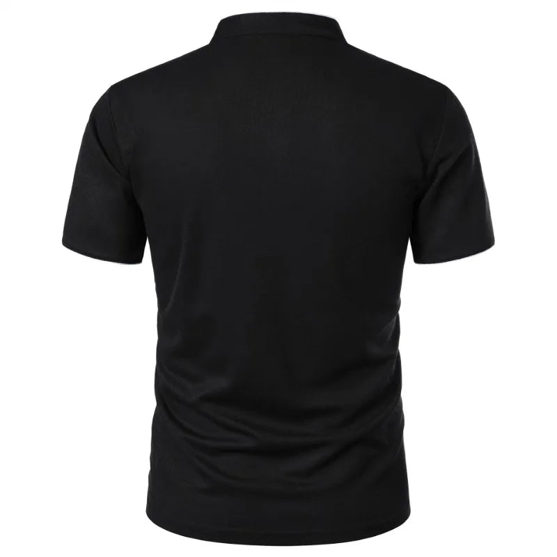 Men's summer polo shirts from VaultHaus in black, featuring a classic fit and short sleeves