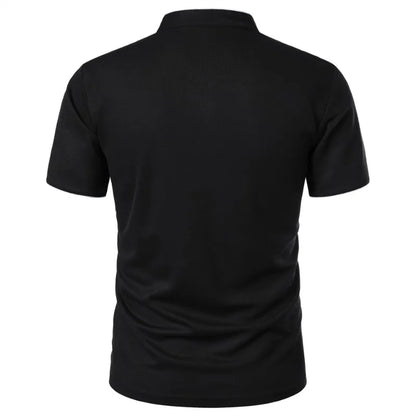 Men's summer polo shirts from VaultHaus in black, featuring a classic fit and short sleeves