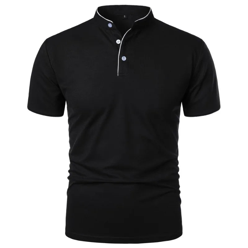 VaultHaus Black Men's Summer Polo Shirts with Short Sleeves and Stylish Button Detail