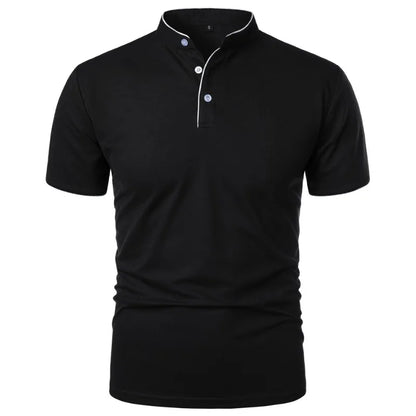 VaultHaus Black Men's Summer Polo Shirts with Short Sleeves and Stylish Button Detail