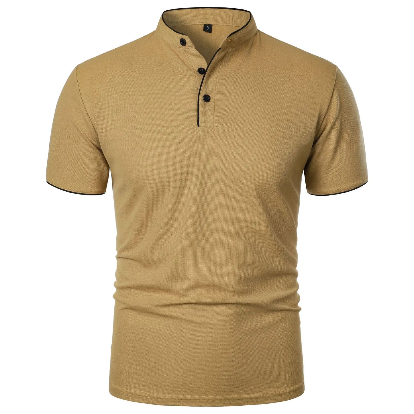 VaultHaus men's summer polo shirts in khaki with a stylish button-up collar and short sleeves