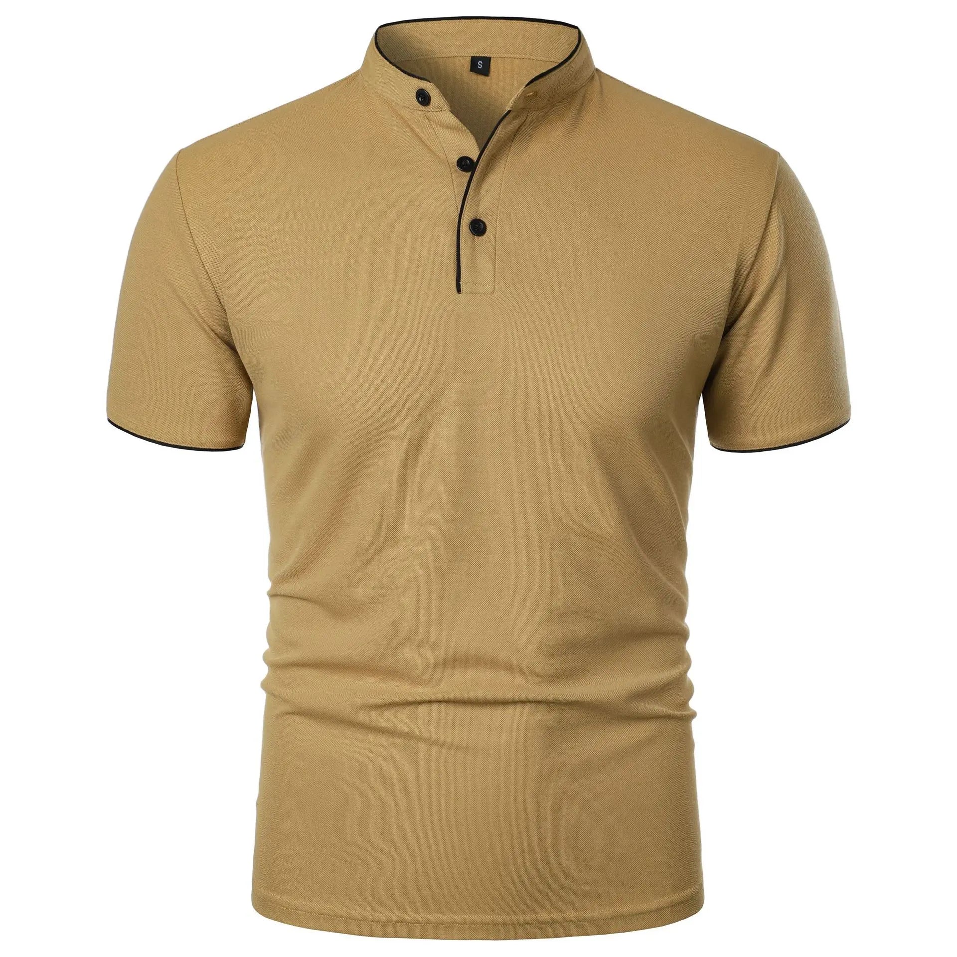 VaultHaus men's summer polo shirts in khaki with a stylish button-up collar and short sleeves