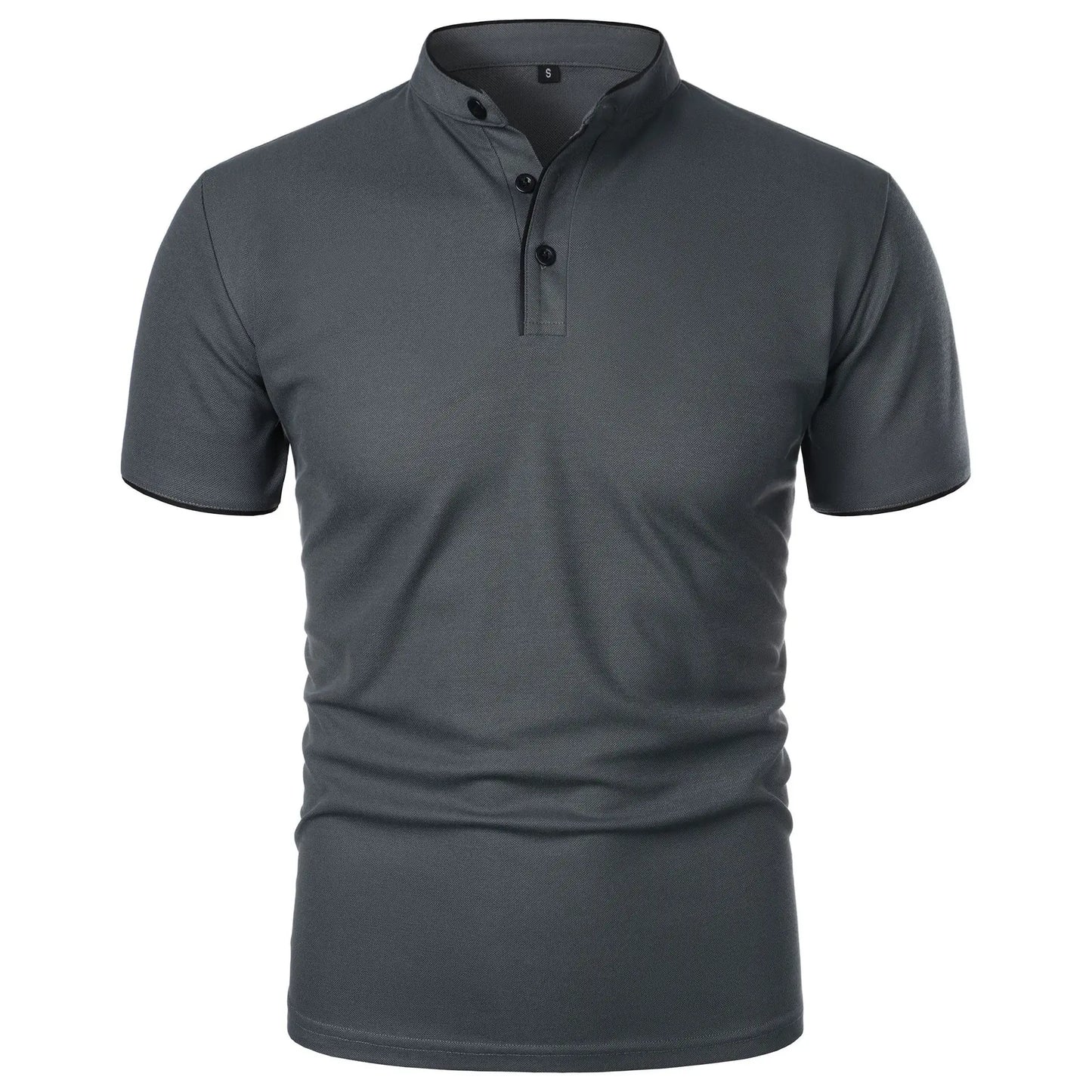 VaultHaus stylish men's summer polo shirts in dark gray with a modern collar and button detail